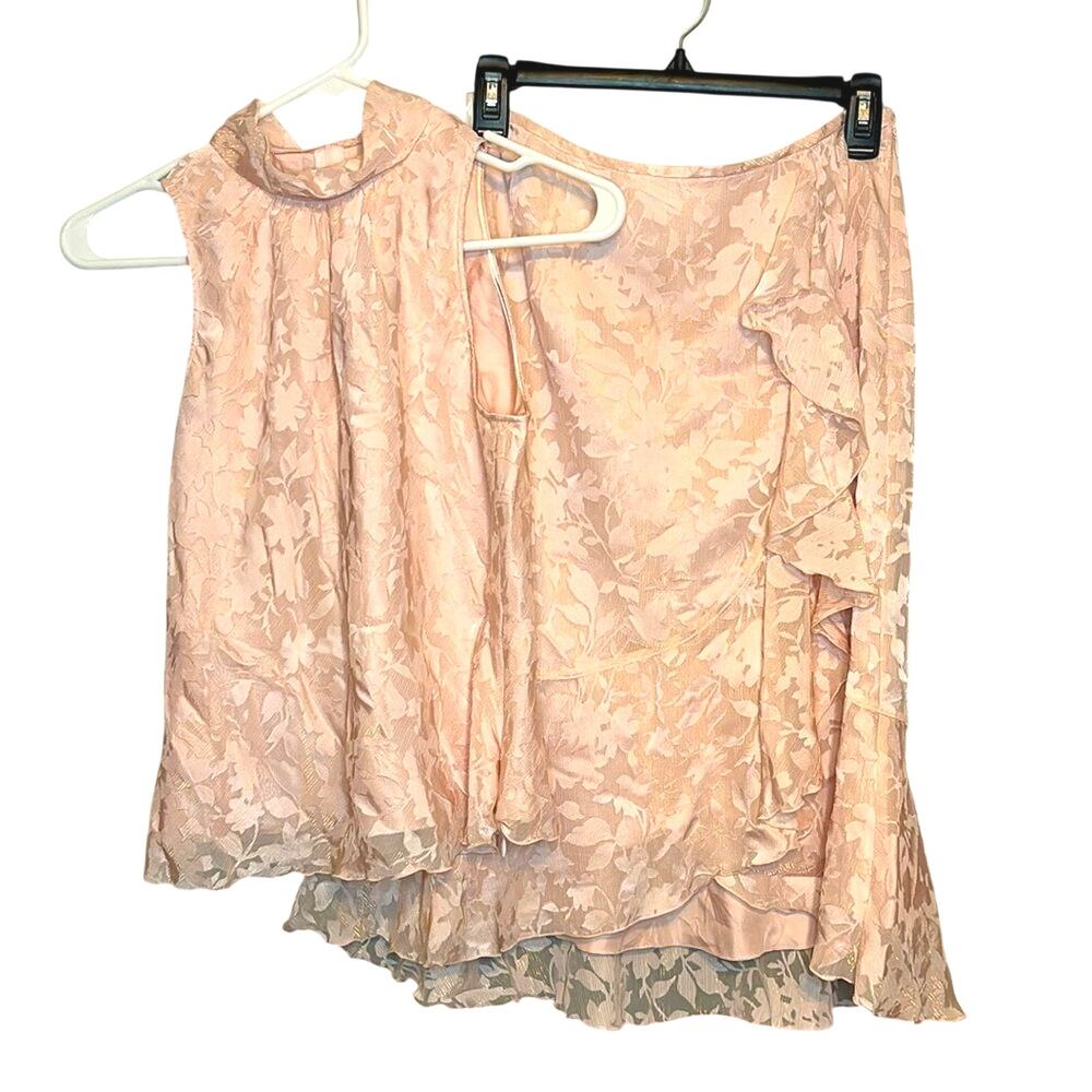 Ami Intime 2 Piece Blush Floral Skirt Set Women’s Medium Jacquard Overlay